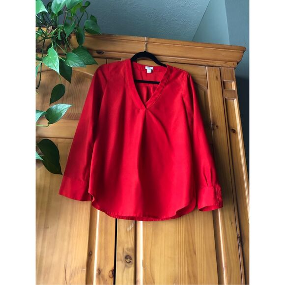 J. Crew Eyelet V-Neck Long Sleeve Blouse Career Red SZ XS - Picture 3 of 10